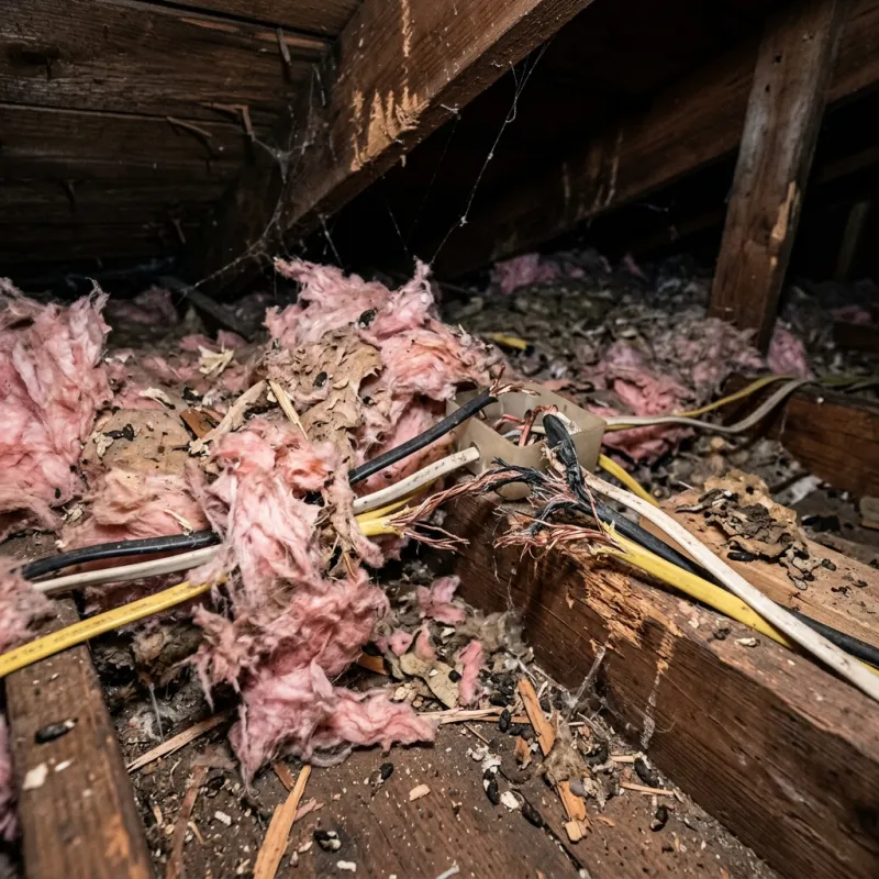 Contaminated ceiling insulation being assessed in a Meadow Heights roof space