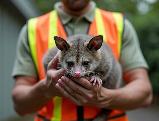 Animal handler safely recovering a deceased possum in Meadow Heights